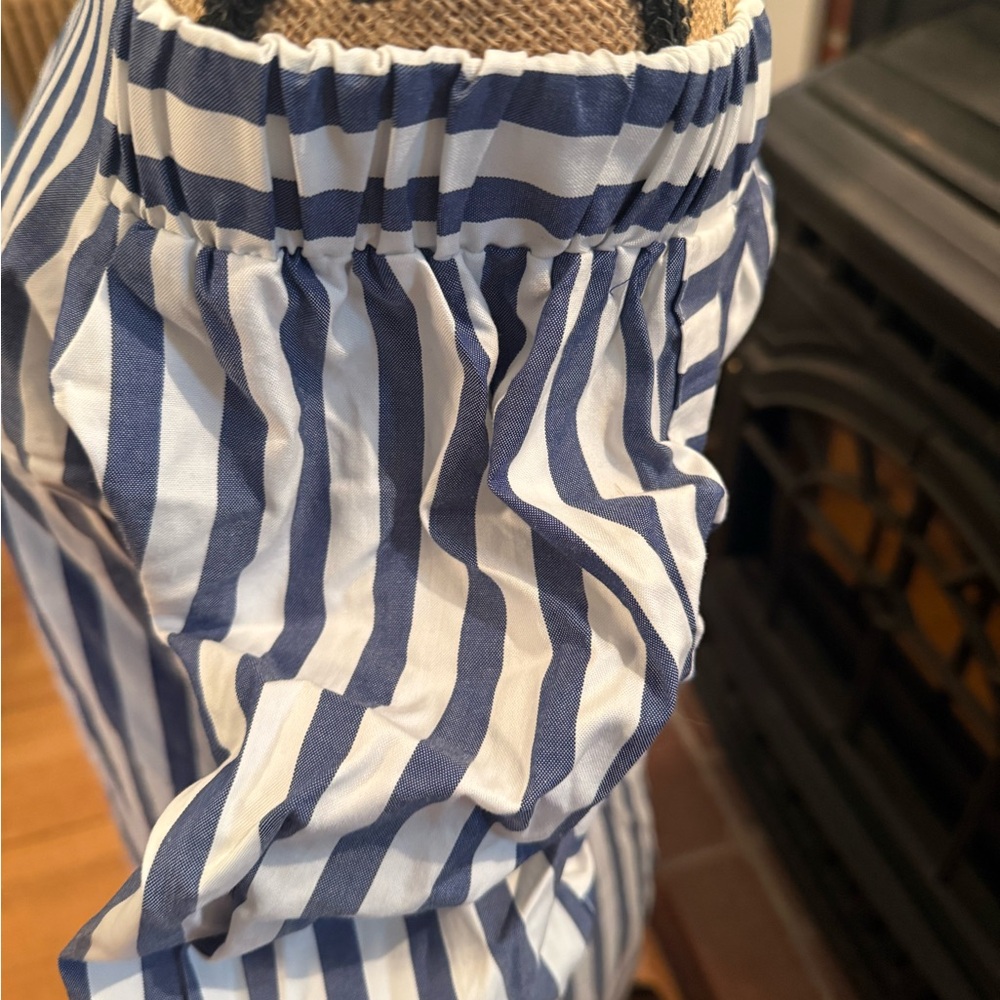 Striped Off-Shoulder Blue & White Summer Dress - Picture 2 of 8